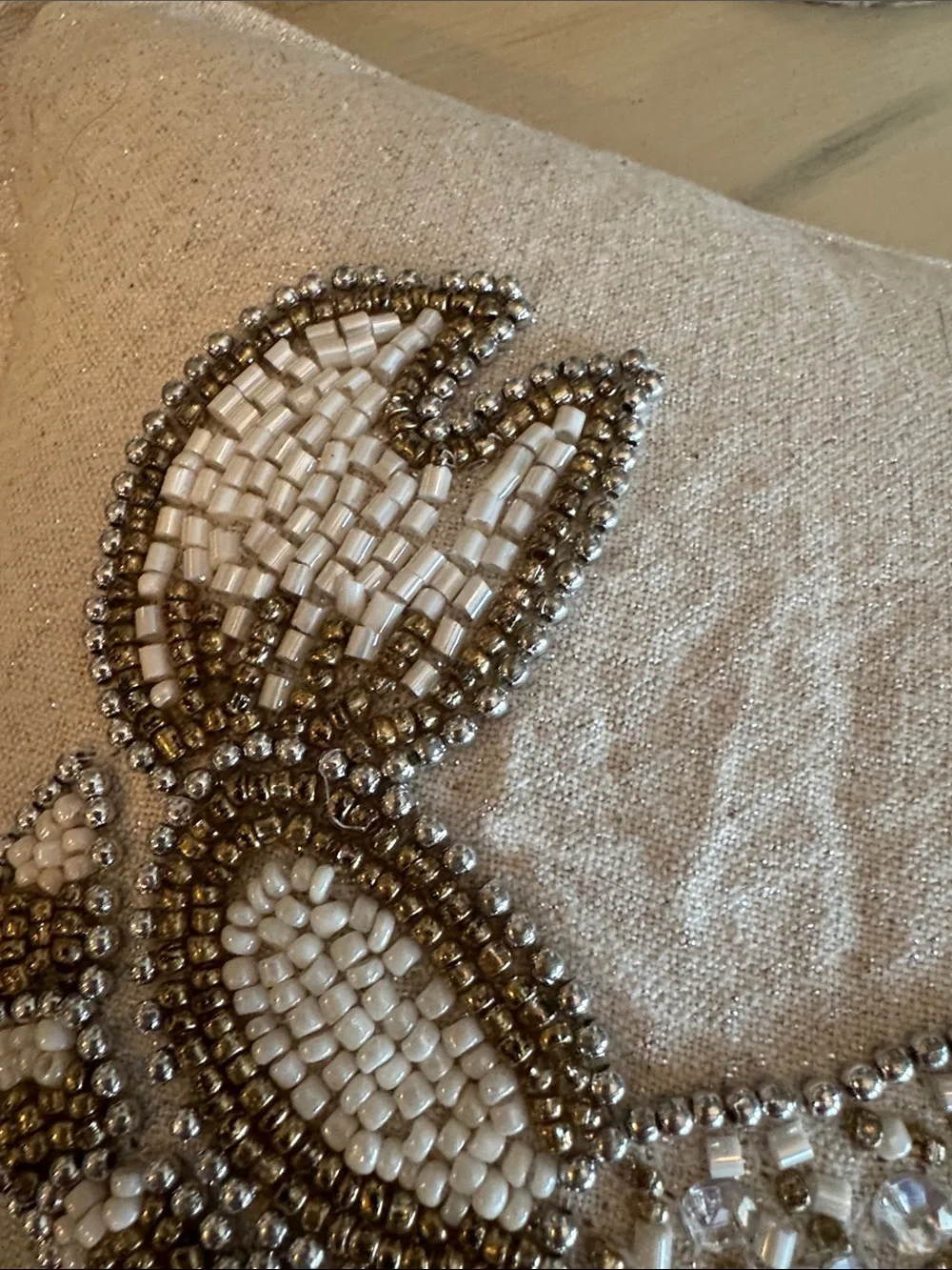 Beaded Crab Decorative Pillow - White and Gold